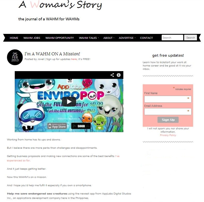 EnviroPop on A Woman's Story
